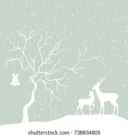 Greeting Christmas card with tree and deers