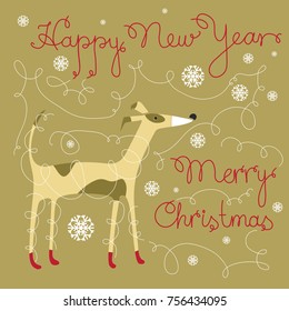 Greeting Christmas card. Christmas vector. Design a picture of a dog with snowflakes