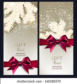 Greeting Christmas cards with bows and copy space. Vector illustration