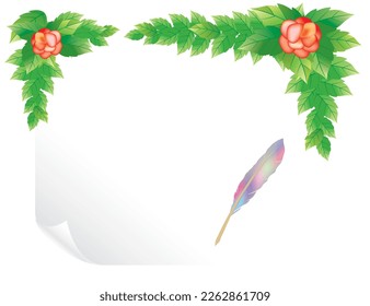 greeting christmas hapiness flower and leaves writing pen notes paper photo frame background vecto