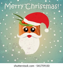 Greeting Christmas illustration with the image of sushi. Can be used for greetings in mobile and computer games, online, in cafes, restaurants and other