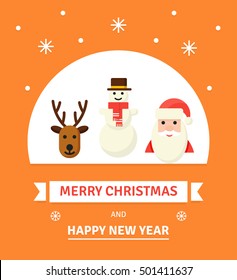 Greeting Christmas and New Year card. Characters -vector winter holiday illustration in flat style.