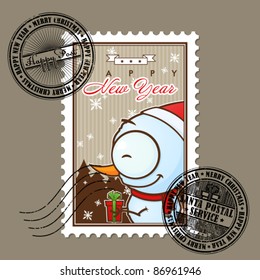 Greeting Christmas postage set. Vector illustration.