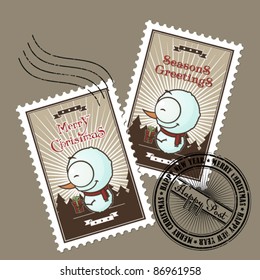 Greeting Christmas postage set. Vector illustration.