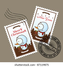 Greeting Christmas postage set. Vector illustration.