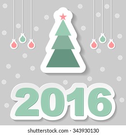 Greeting with Christmas tree on gray background