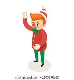 Greeting clown hello isometric circus joke party fun character isolated cartoon design vector illustration