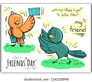 Greeting color doodle card Day of friendship - happy to get letter from my friend