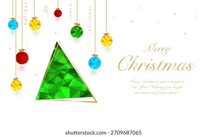 Grußkomposition mit Low Poly Holiday Ornaments auf Weiß