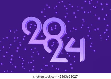 Greeting concept for 2024 new year celebration. Premium design with purple color 