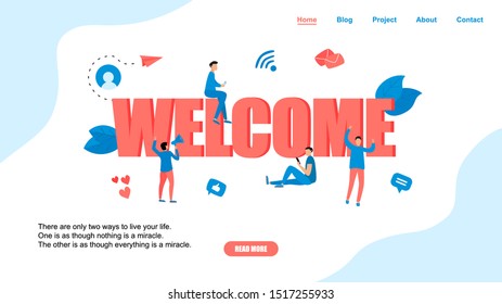 Greeting concept with word: "Welcome" and small people.