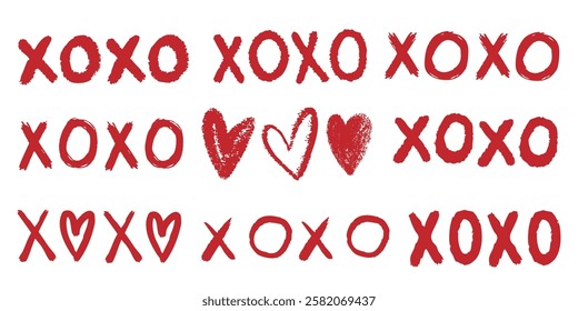 Greeting crayon lettering xo hugs and kisses letter hand drawn grunge graffiti phrase. Ink pastel charcoal collection. 