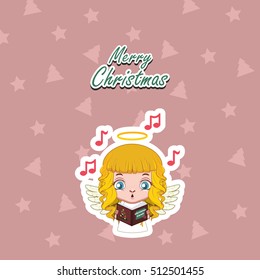 Greeting of a cute angel singing Christmas carols