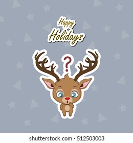 Greeting Of A Cute Reindeer Looking At Their Glowing Red Nose