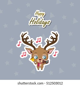 Greeting of a cute reindeer singing Christmas carols