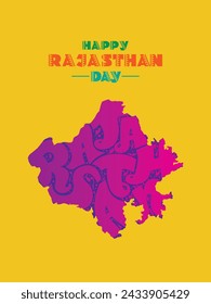 Greeting design to celebrate the formation day of Rajasthan state of India with Map of Rajasthan with Typography.