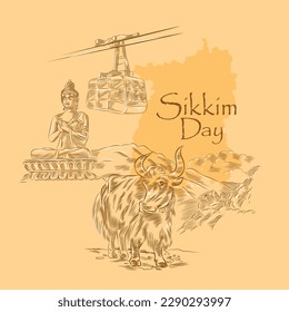 El concepto de diseño del saludo para el Día del Estado Sikkim. Sikkim es un estado en India.