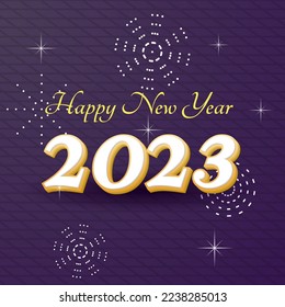 greeting design template for new year 2023 with  3d text effect and dark purple background. simple and elegant concept. use for greeting card and social media