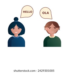 greeting in different languages ​​people and icon