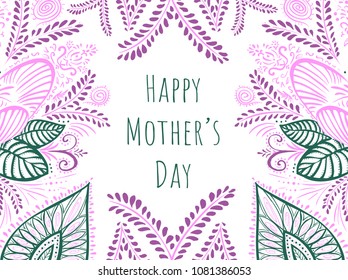 Greeting doodle decor pink flowers card Happy Mother's Day