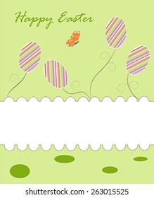 Greeting easter background with eggs, scroll and butterfly, vector illustration