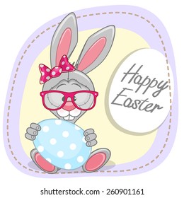 Greeting easter card Cute Bunny with egg 