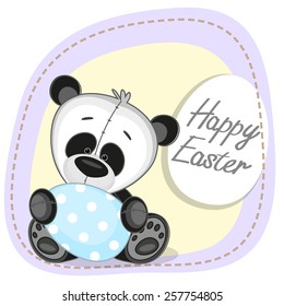 Greeting easter card Cute Panda with egg 