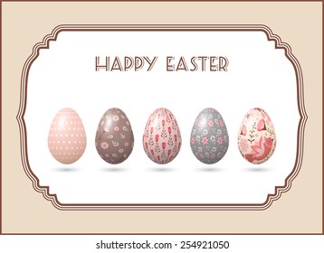 Greeting Easter card with egg and flowers. Vector.