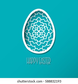 Greeting Easter Card with egg with ornamental pattern. Cute style Easter Egg like paper with shadow. Decorative Design Element. Stock vector