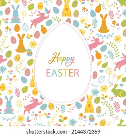 Greeting Easter card with empty space for text. Postcard with an egg pattern in the middle. Ideal for invitations, congratulations, sales, advertising.