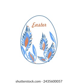 Greeting Easter card. Painted egg with unusual patterns in the traditional Ukrainian painting. Floral ornament. Decorative composition.