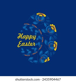 Greeting Easter card. Painted egg with unusual patterns in the traditional Ukrainian painting. Floral ornament. Decorative composition.