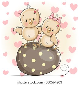 Greeting Easter card Two chickens on the egg