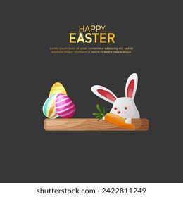 Greeting easter day with cute bunny and carrot, easter egg