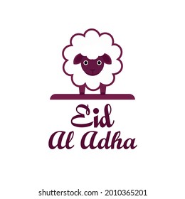 Greeting of Eid Al Adha with lettering and lamb illustration