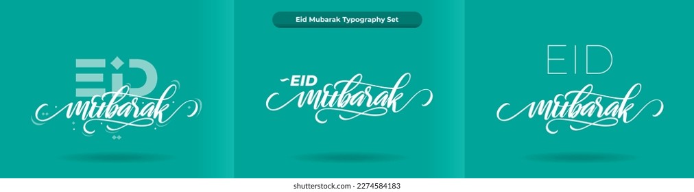 Greeting Eid Mubarak hand lettering typography set - Translation of Eid al-Fitr