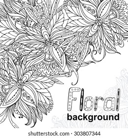 Greeting floral card,doodle hand-drawn pattern, place for text