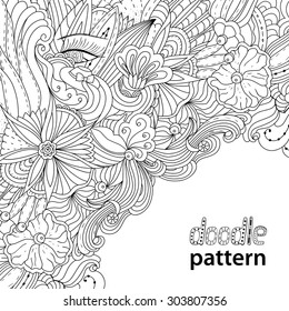 Greeting floral card,doodle hand-drawn pattern, place for text