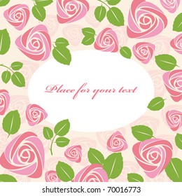 Greeting floral rose card. Vector color illustration