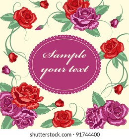 Greeting floral rose card. Vector colorful illustration