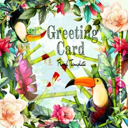 Greeting Floral Vintage Card With Flowers. Tropical Leaf, Flowers, Bamboo And Two Toucan Birds. This Template Can Be Used As Other Type Of Invitations And Holidays. Vector.