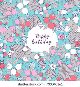 Greeting flyer with berries and insects.
