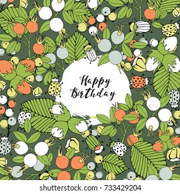 Greeting flyer with berries and insects.