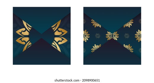 Greeting Flyer template with gradient blue color with greek gold ornaments for your brand.