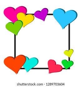 Greeting frame with colorful hearts. Vector illustration