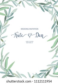 Greeting frame with eucalyptus branch for card, wedding, greeting, invitation. Vector illustration. Watercolor style