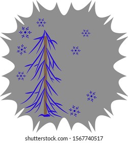 Greeting frame.Figured frame in the form of ice. Blue snowflakes and Christmas tree on the background of ice.Vector illustration.