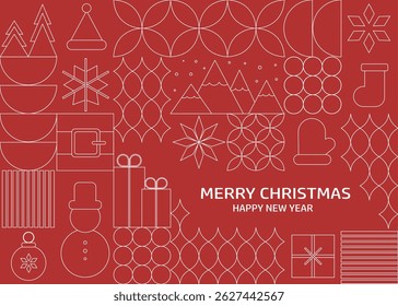 Saudações cartão de Natal geométrico. Feliz Natal e Ano Novo cartaz de mosaico moderno, banner. Vetor