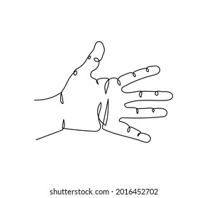 Greeting gesture one line art. Continuous line drawing of gesture, palm, greeting gesture, left hand.