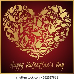 Greeting gold heart elements for design. Vector illustration. Bright illustration, can be used as greeting card, invitations for wedding, birthday, valentine's day .Paisley Doodle Flowers Design.